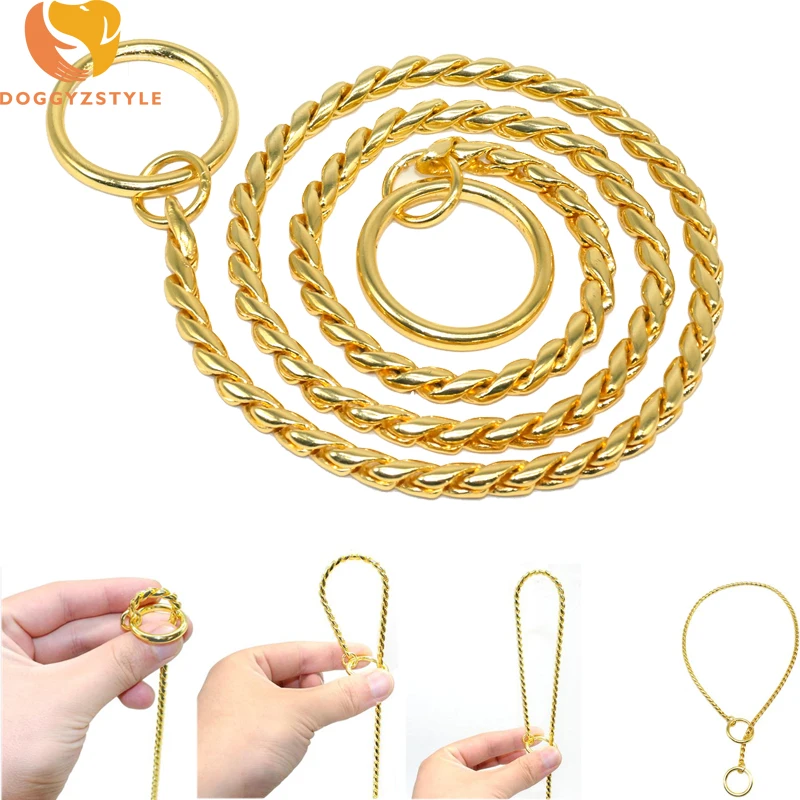 Metal Dog Training Snake Chain P Slip Choke Strong Silver Gold Collar Pitbull French Bulldog Small Medium Large Dog Leash Collar
Metal Dog Training Snake Chain P Slip Choke Strong Silver Gold Collar Pitbull French Bulldog Small Medium Large Dog Leash Collar
