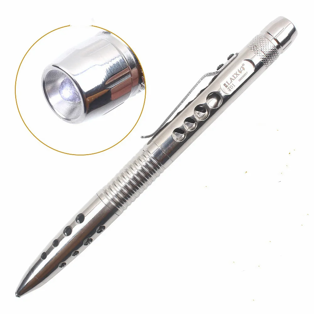 Portable Multi-tool Tactical Pen Tungsten Steel LED Flashlight Self-defense Glass Broken Pen Outdoor Sports Survival Kit T01LED 
Portable Multi-tool Tactical Pen Tungsten Steel LED Flashlight Self-defense Glass Broken Pen Outdoor Sports Survival Kit T01LED
