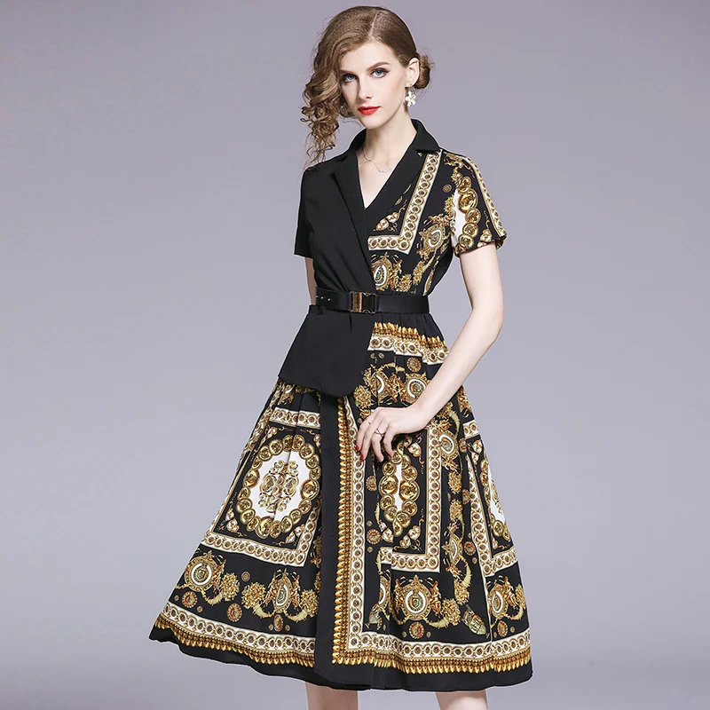 High Quality Office Lady Vintage Print Patchwork Women Dress Summer Short Sleeve V-Neck Retor Party Dress With Belt
High Quality Office Lady Vintage Print Patchwork Women Dress Summer Short Sleeve V-Neck Retor Party Dress With Belt