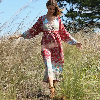 TEELYNN boho tunic dress red rayon floral print dresses tassel lantern long Sleeve v-neck autumn women dresses Gypsy Vestido 
TEELYNN boho tunic dress red rayon floral print dresses tassel lantern long Sleeve v-neck autumn women dresses Gypsy Vestido
