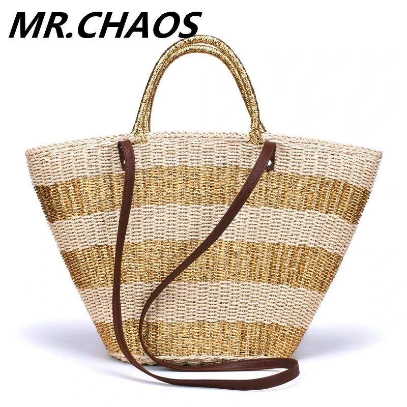 Woven Bag Manual Straw Knit beach totes bag bucket summer gold silver striped women handbag braided Large Basket Bag
Woven Bag Manual Straw Knit beach totes bag bucket summer gold silver striped women handbag braided Large Basket Bag