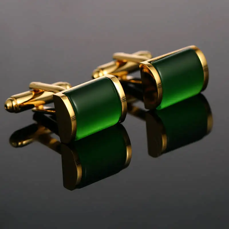 CHUKUI 1 Pair Elegant Gold Color Green Opal Stone Mens Shirt Cufflinks Brand Jewelry (4)