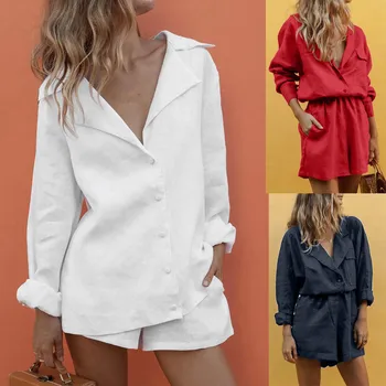 2 piece set Women V Neck Slim Summer Cotton Lapel Button Temperament Suit Shorts Suit summer clothes for women
2 piece set Women V Neck Slim Summer Cotton Lapel Button Temperament Suit Shorts Suit summer clothes for women