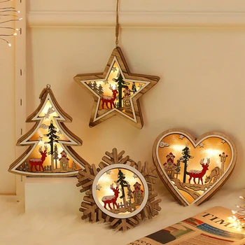 LED wooden Love Star Snow Christmas tree Night light fairy lights for bedroom decoration Child Kids Christmas holiday Gift