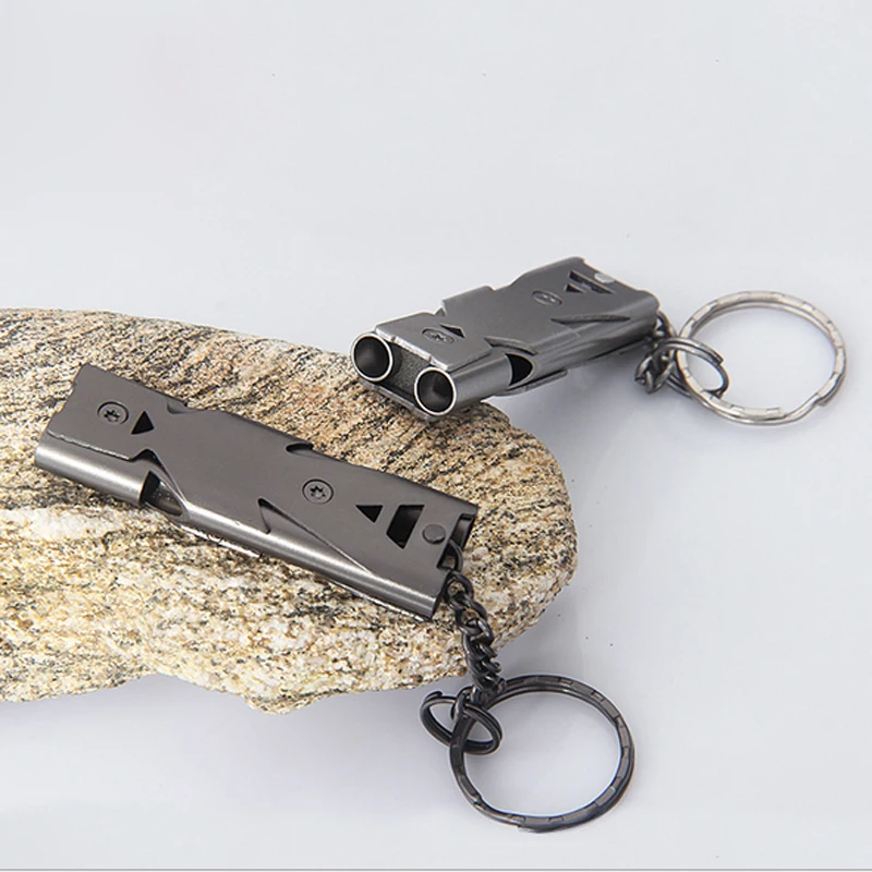 150db Double Pipe High Decibel Stainless Steel Outdoor Emergency Survival Whistle Keychain Camping HIking Whistle Keychain
150db Double Pipe High Decibel Stainless Steel Outdoor Emergency Survival Whistle Keychain Camping HIking Whistle Keychain