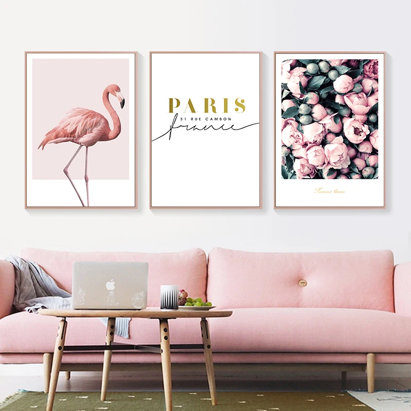 Nordic Pink Flower Flamingo Pictures Wall Art Canvas Painting Quotes Posters and Prints for Living Room decoration | Дом и сад