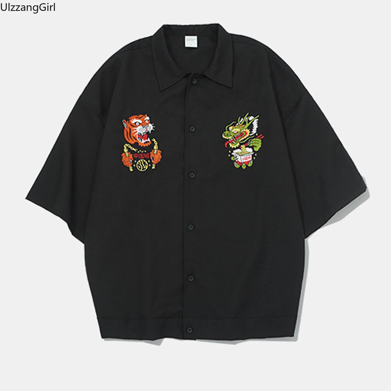Japanese Vintage Hip Hop Embroidery Dragon Letter Chinese Short Sleeve Loose Blouse Streetwear Casual Shirt Men Top Summer Tees
Japanese Vintage Hip Hop Embroidery Dragon Letter Chinese Short Sleeve Loose Blouse Streetwear Casual Shirt Men Top Summer Tees