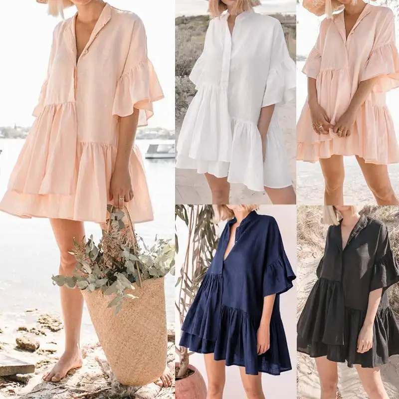 Celmia Women Ruffle Shirt Dress Plus Size Sexy V-neck Buttons Casual Loose Mini Dress 2019 Summer Beach Female Pleated Vestidos
Celmia Women Ruffle Shirt Dress Plus Size Sexy V-neck Buttons Casual Loose Mini Dress 2019 Summer Beach Female Pleated Vestidos