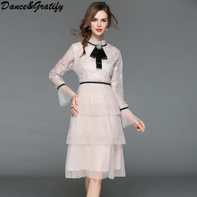 New 2018 Summer Autumn Mesh Lace Patchwork Cascading Ruffles Cake Party Dress Women Fashion Bow Flare Sleeve Pleated Dresses
New 2018 Summer Autumn Mesh Lace Patchwork Cascading Ruffles Cake Party Dress Women Fashion Bow Flare Sleeve Pleated Dresses