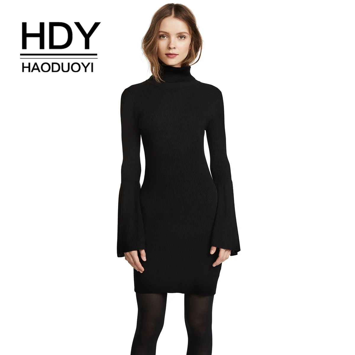 HDY Haoduoyi Casual Elegant Solid Ribbed Long Bell Sleeves High Collar Slim Fit Knit Winter Black Sweater Dress Female Autumn
HDY Haoduoyi Casual Elegant Solid Ribbed Long Bell Sleeves High Collar Slim Fit Knit Winter Black Sweater Dress Female Autumn
