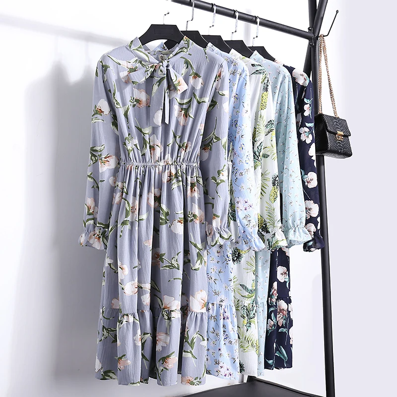 New Store Floral Women Casual Party Summer Midi Dress Lady Vintage Elegant Long Sleeve Bow A-line Print Chiffon Runway Dresses
New Store Floral Women Casual Party Summer Midi Dress Lady Vintage Elegant Long Sleeve Bow A-line Print Chiffon Runway Dresses
