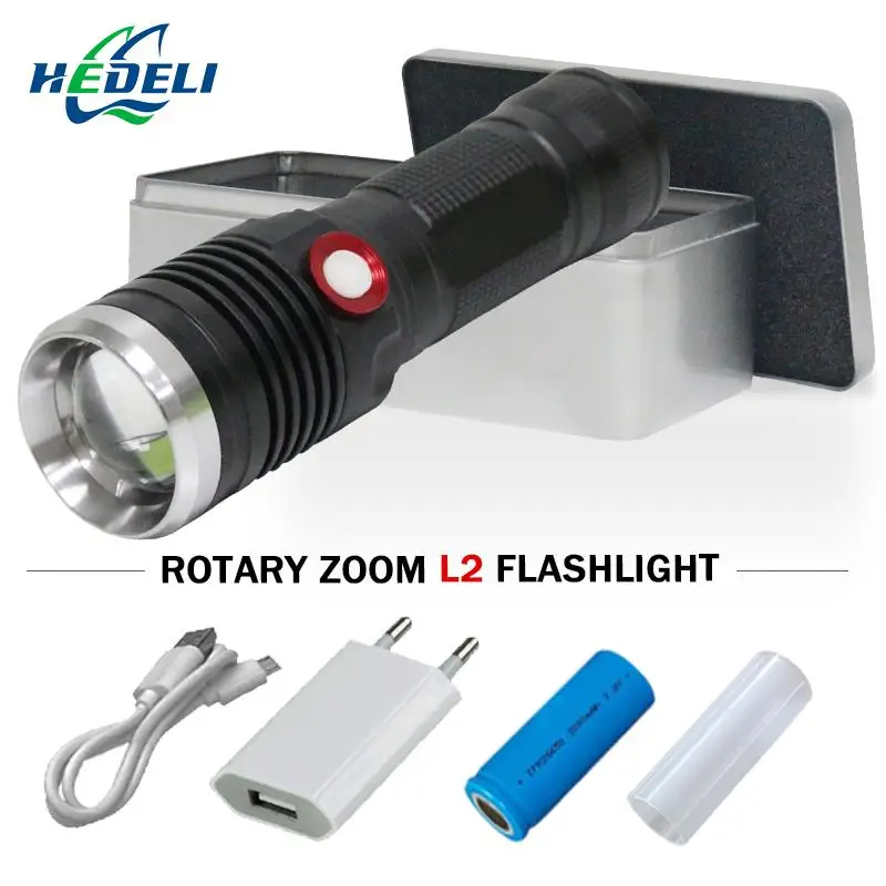 Powerful led flashlight xm l2 telescopic zoomble usb rechargeable 18650 or 26650 camping torch lantern hand lamp | Освещение