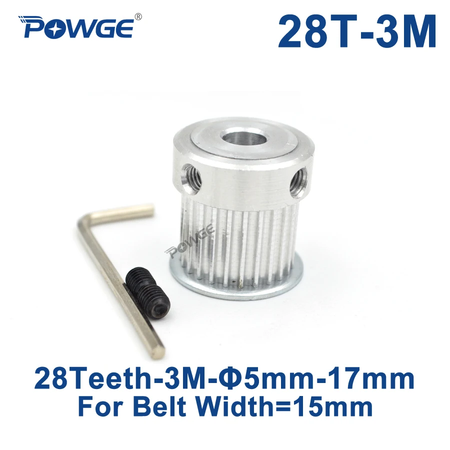 

POWGE 28 Teeth HTD 3M Synchronous Pulley Bore 5/6/6.35/8/10/12/14/15/16mm for Width 15mm 3M Timing belt HTD3M pulley 28Teeth 28T