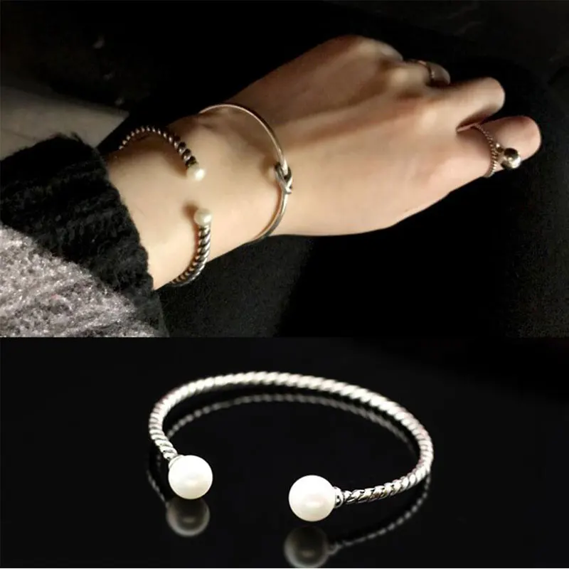 Anenjery 925 Sterling Silver Simuilated Pearl Smooth Twist Rope Thai Silver Opening Bracelets & Bangles For Women pulseras S-B79
Anenjery 925 Sterling Silver Simuilated Pearl Smooth Twist Rope Thai Silver Opening Bracelets & Bangles For Women pulseras S-B79