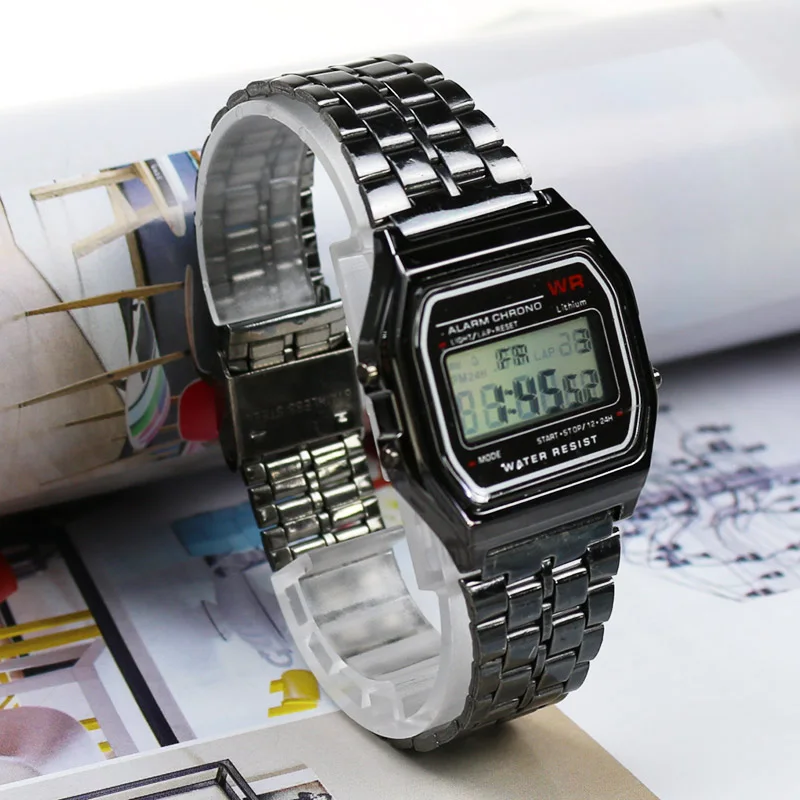 Часы наручные мужские с цифровым дисплеем электронные в ретро стиле цвет
