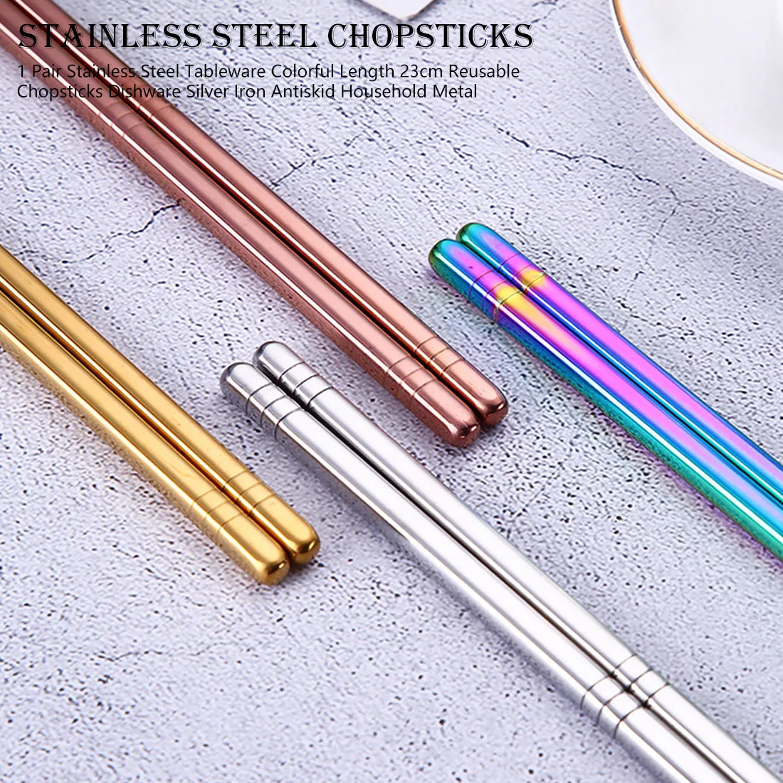 1 Pair Colorful Length 23cm Reusable Chopsticks Stainless Steel Tableware Dishware Silver Iron Antiskid Household Metal
1 Pair Colorful Length 23cm Reusable Chopsticks Stainless Steel Tableware Dishware Silver Iron Antiskid Household Metal