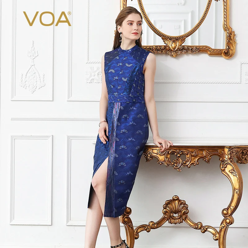 VOA Jacquard Silk Sexy Pencil dress women party woman night summer dresses Plus Size 5XL Sleeveless Blue Slim clothes A306
VOA Jacquard Silk Sexy Pencil dress women party woman night summer dresses Plus Size 5XL Sleeveless Blue Slim clothes A306