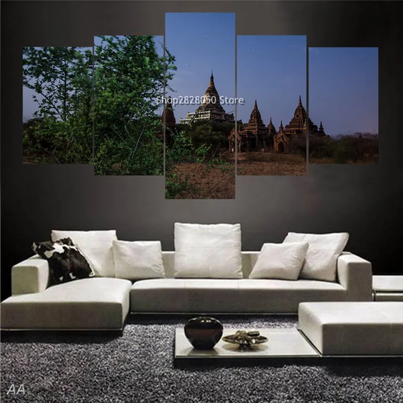 Image 5 Piece Canvas Wall Art Landscape Companies Oil Paintings No Frames Ancient Temple Wall To Wall Pictures Cuadros Decoracion