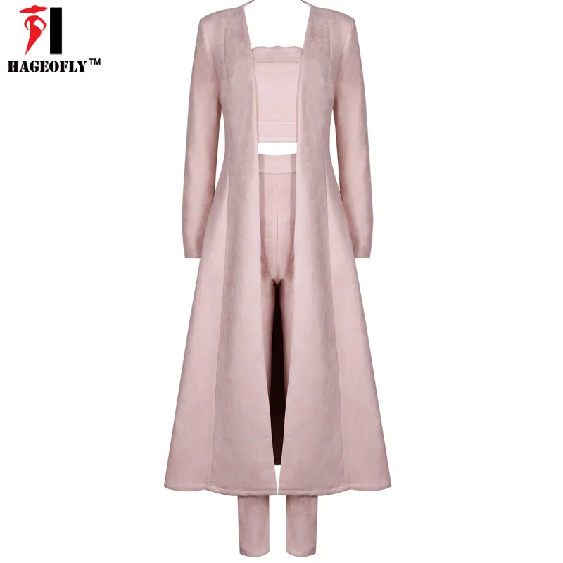 Image Winter Beige Pink Long Sleeves Chic Sexy Cocktail Party Women Three Piece Sets Pants Suits For Women Christmas New Year Wear
