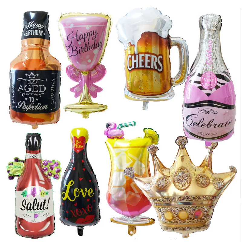

1PCS Champagne Cup Love Whisky Beer Bottle Foil Balloons Birthday Flamingo Helium Baloons Wedding Globos Decor Party Supplies