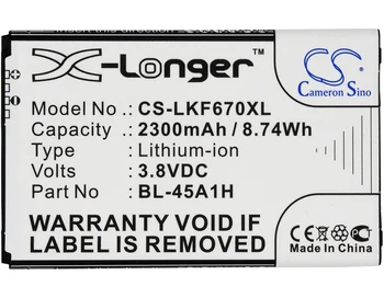 Cameron Sino 2300mAh Battery BL-45A1H for LG F670,F670K,F670L,F670S,K10,K410,K420N,K425,K428,K430,K430N,KG10,L61AL, L62VL,M2,Q10
Cameron Sino 2300mAh Battery BL-45A1H for LG F670,F670K,F670L,F670S,K10,K410,K420N,K425,K428,K430,K430N,KG10,L61AL, L62VL,M2,Q10