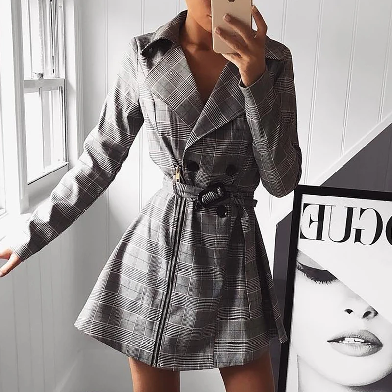 2019 Autumn Women Fashion Elegant Casual Blazer Female Plaid Print Zipper Design Double-Breasted Belted Trench Coat
2019 Autumn Women Fashion Elegant Casual Blazer Female Plaid Print Zipper Design Double-Breasted Belted Trench Coat