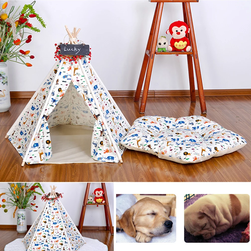 Pet Teepee Tent Dog House Cotton Canvas Puppy Kennel Bed With Mat Wood Detachable Folding Dogs Cats Nest Play Tent House Cushion
Pet Teepee Tent Dog House Cotton Canvas Puppy Kennel Bed With Mat Wood Detachable Folding Dogs Cats Nest Play Tent House Cushion