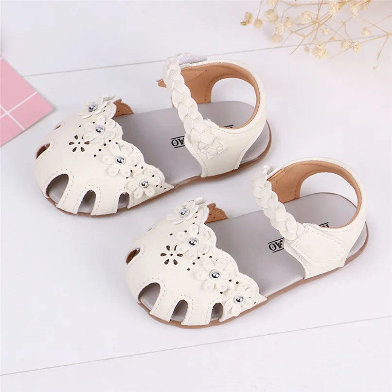 Summer Baby Girl Shoes Toddler Kids Baby Girls Solid Flowers Roman Hollow Out Sandals Princess Shoes Baby Girls Sandals M8Y16 (13)