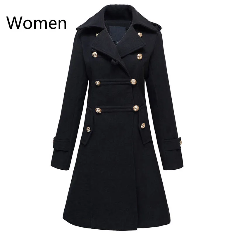 

Winter Mens Wool Military Double Breasted Long Coat Female Woolen Blend Cotton Padded Warm Coats Trench Slim Fit Windbreakers