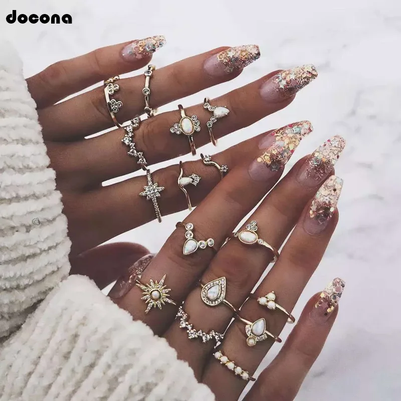 docona Bohemian Gold Color Crystal Star Crown Water Drop Stone Ring Set for Women Geometric Flower Knuckle Midi Rings Set 7021
docona Bohemian Gold Color Crystal Star Crown Water Drop Stone Ring Set for Women Geometric Flower Knuckle Midi Rings Set 7021