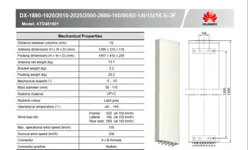 Huawei 4G Antenna ATD461601 TD-LTE 1880-1920 MHz 2010-2025 MHz and 2500-2690 MHz FA/D dual band 4G antennas
Huawei 4G Antenna ATD461601 TD-LTE 1880-1920 MHz 2010-2025 MHz and 2500-2690 MHz FA/D dual band 4G antennas