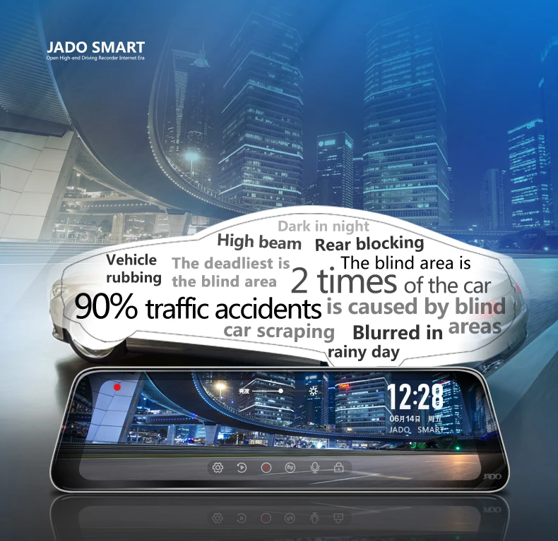 JADO D230 Stream RearView Mirror Dvr dash Camera avtoregistrator 10 IPS Touch Screen Full HD 1080P Car Dvr dash cam Night Vision