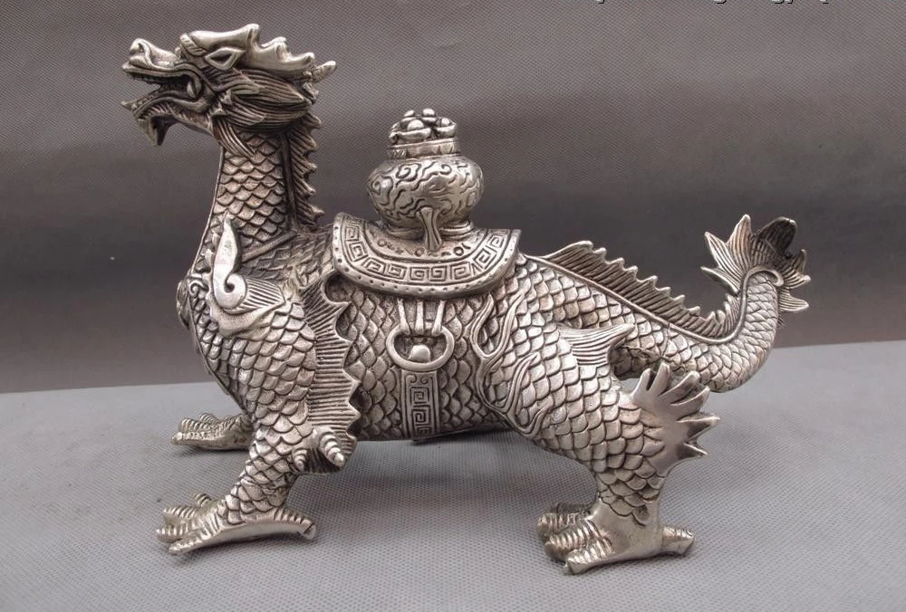 China Palace White Copper Silver Feng Shui Evil wealth beast Kirin Dragon Statue
China Palace White Copper Silver Feng Shui Evil wealth beast Kirin Dragon Statue