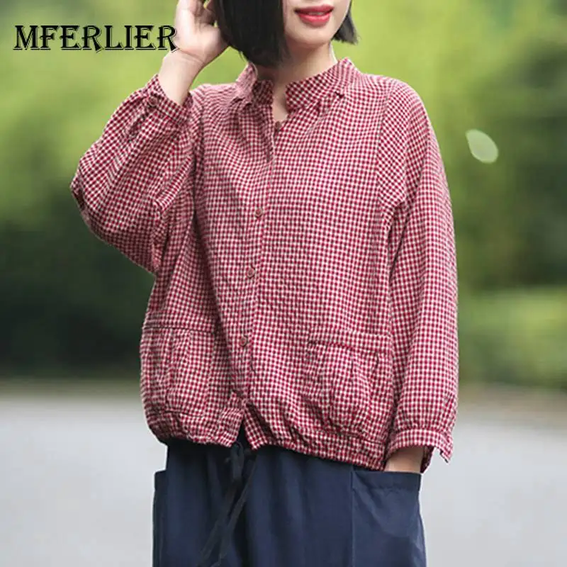 Mferlier Women Blouse Elegant Stand Collar Long Sleeve Lace Up Hem Big Pockets Autumn Loose Cotton Linen Ladies Tops
Mferlier Women Blouse Elegant Stand Collar Long Sleeve Lace Up Hem Big Pockets Autumn Loose Cotton Linen Ladies Tops