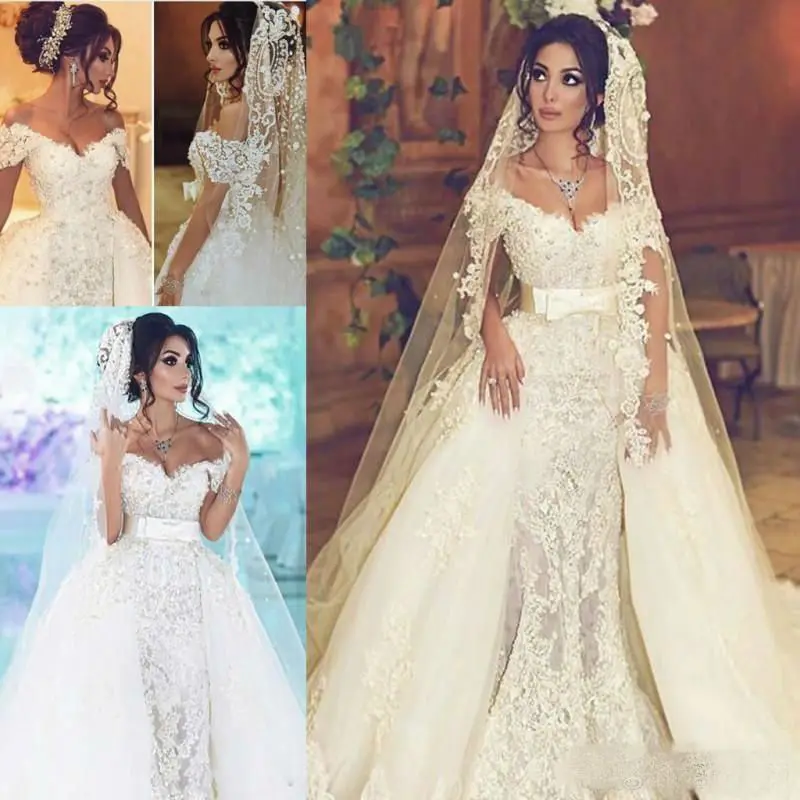 Vintage Mermaid Wedding Dresses With Detachable Train Custom Made Off Shoulder Lace Applique Bridal Gowns Plus Size
Vintage Mermaid Wedding Dresses With Detachable Train Custom Made Off Shoulder Lace Applique Bridal Gowns Plus Size