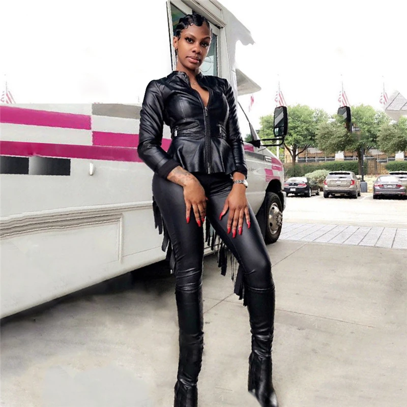 Fashion Casual Track Suit Women 2 Piece Set PU Leather Fringe Tassels Tracksuit Female Set 2 Pieces Pants Women Two Piece Outfit
Fashion Casual Track Suit Women 2 Piece Set PU Leather Fringe Tassels Tracksuit Female Set 2 Pieces Pants Women Two Piece Outfit
