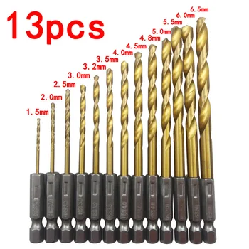 13 Pcs/lot HSS High Speed Steel Titanium Coated Drill Bit Set 1/4 Hex Shank 1.5-6.5mm
13 Pcs/lot HSS High Speed Steel Titanium Coated Drill Bit Set 1/4 Hex Shank 1.5-6.5mm
