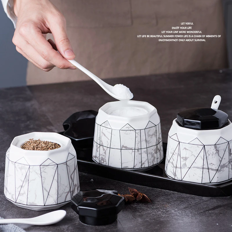 Geometric Lines Design Sugar Bowl Home Kitchen Ceramica Salt Condiment Seasoning Sugar Container Storage with Lid Spoons
Geometric Lines Design Sugar Bowl Home Kitchen Ceramica Salt Condiment Seasoning Sugar Container Storage with Lid Spoons