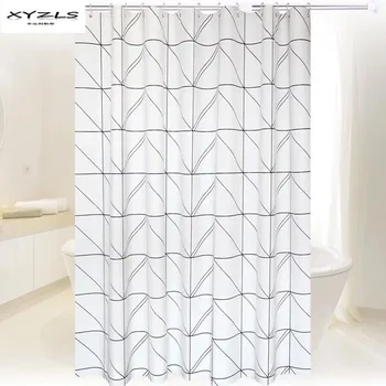 

XYZLS Bath Curtain Black White Geometric Printed PEVA Shower Curtains Waterproof Mildew-proof Curtains for Bathroom