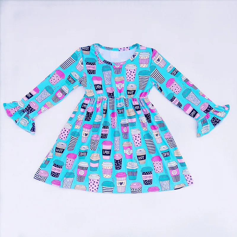 Осеннее платье для маленьких девочек детское голубое молочное шелковое с