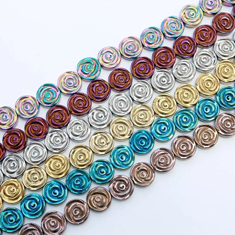 1 strand/lot Hematite Stone Rose Beads Color Plated Loose Beads Round Rose Flower DIY beads for Jewelry Making 12mm RHLB1049 
1 strand/lot Hematite Stone Rose Beads Color Plated Loose Beads Round Rose Flower DIY beads for Jewelry Making 12mm RHLB1049