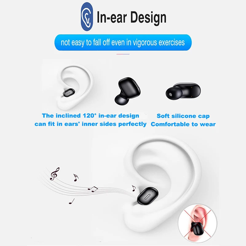 Bluetooth наушники без проводов Mini T1 V5.0 3D стереонаушники с микрофоном портативные Hi Fi