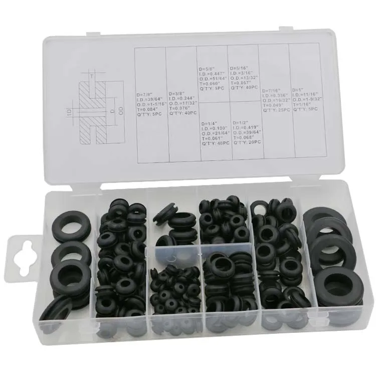180pcs/case Multi Size Rubber Grommet Assortment Fastener Kit Black Circle Eyelets And Grommets
180pcs/case Multi Size Rubber Grommet Assortment Fastener Kit Black Circle Eyelets And Grommets