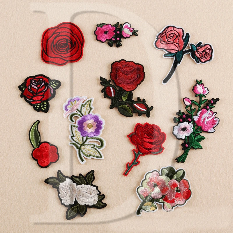 Image 1 PCS Rose Flowers parches Embroidered Iron on Patches for Clothing DIY Stripes Clothes Stickers Custom Badges