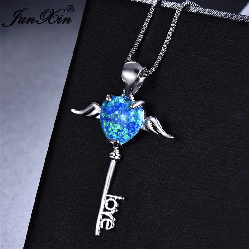 Boho Female Angel Heart Pendants Necklaces 925 Sterling Silver Wing Key Necklace White Blue Fire Opal Necklaces For Women
Boho Female Angel Heart Pendants Necklaces 925 Sterling Silver Wing Key Necklace White Blue Fire Opal Necklaces For Women