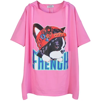 Short Sleeve Hooded T-shirts 2018 New Summer Medium-long Women's Tees Cartoon Printing Tops All-match Students T-shirts Pink 
Short Sleeve Hooded T-shirts 2018 New Summer Medium-long Women's Tees Cartoon Printing Tops All-match Students T-shirts Pink
