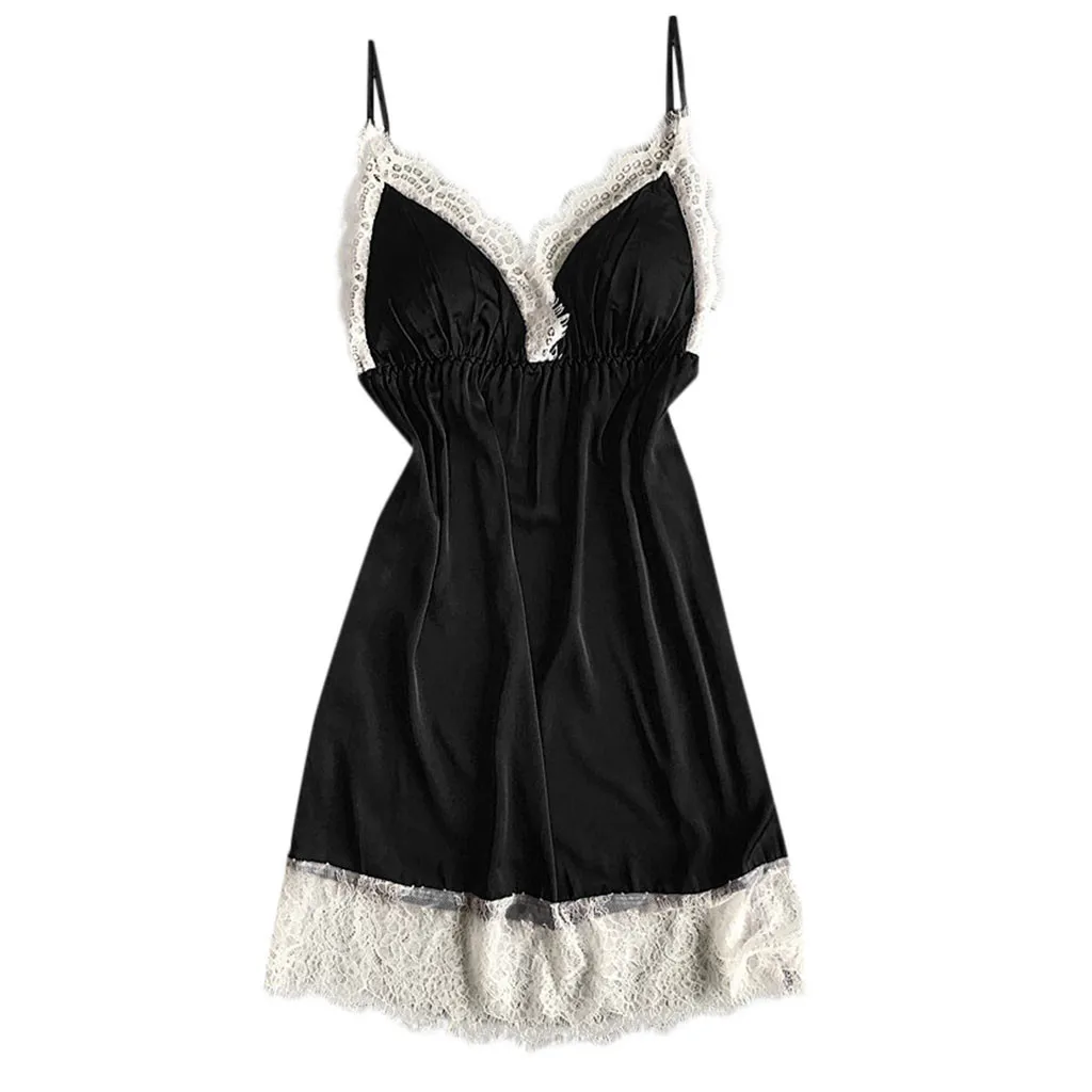 

DOUDOULU Women Fashion Lace Nightgown Strap Nightdress Babydoll Sleepwear night dress women black Sexy Lingerie #EW