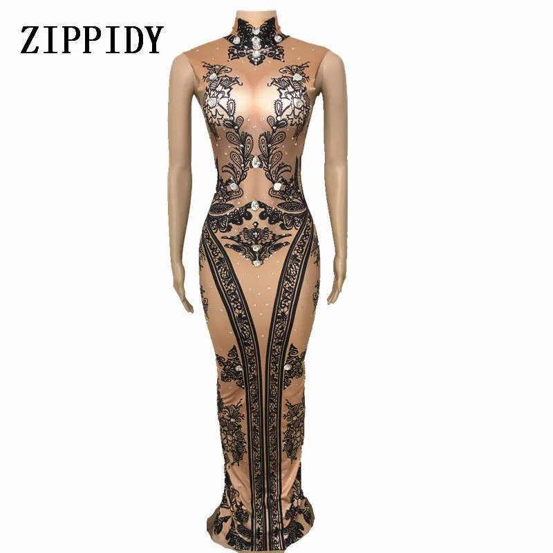 Black Flower Printed Long Dress Bright Crystals One-piece Nude Stretch Costume Female Singer Birthday Party Celebrate Outfit
Black Flower Printed Long Dress Bright Crystals One-piece Nude Stretch Costume Female Singer Birthday Party Celebrate Outfit