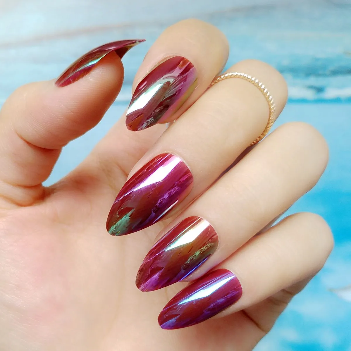 Chameleon Mirror Short Stiletto Nails Holographic Dark Red False Nails Press On Nail DIY Manicure Tools 24pcs Z145
Chameleon Mirror Short Stiletto Nails Holographic Dark Red False Nails Press On Nail DIY Manicure Tools 24pcs Z145