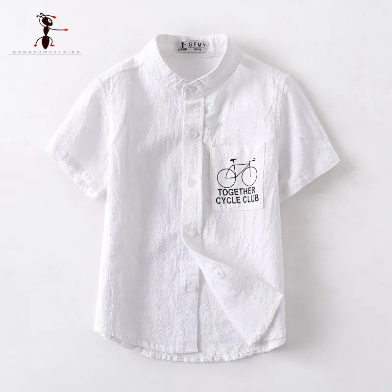 

2019 Kung Fu Ant Printing Baby Boy Short Sleeve Shirt Summer Turn-down Collar Casual Cotton Students Blouses 3503